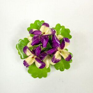 Cara China Staffordshire Brooch Violets Floral Flower Pin England Purple Yellow